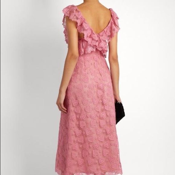 Miu Miu Heart-Macramé Lace Midi Dress In Rose Pink - Picture 4 of 5